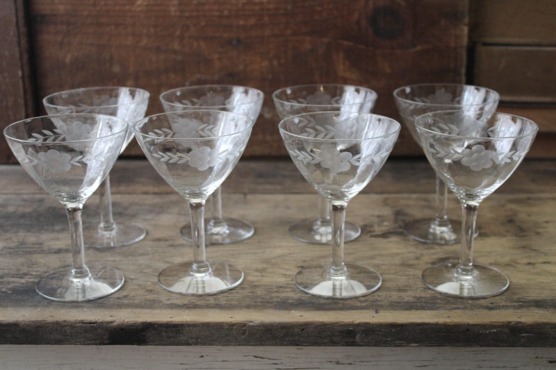 photo of mid-century vintage champagne glasses, large martini cocktail glasses #1