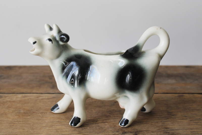 photo of mid century vintage china cow creamer, black & white Holstein ceramic cream pitcher  #1