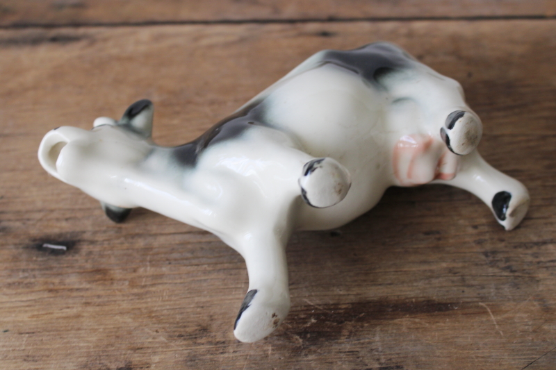 photo of mid century vintage china cow creamer, black & white Holstein ceramic cream pitcher  #4