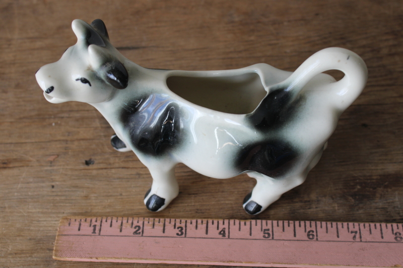 photo of mid century vintage china cow creamer, black & white Holstein ceramic cream pitcher  #5