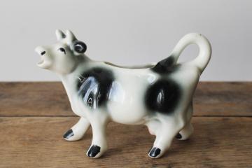 catalog photo of mid century vintage china cow creamer, black & white Holstein ceramic cream pitcher 