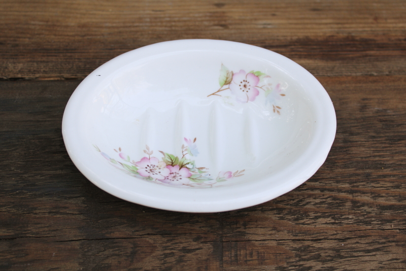 photo of mid century vintage china soap dish wild rose pattern, Bakewell English Staffordshire fine bone china  #1