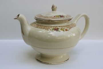 mid century vintage china teapot, Coronet pattern Homer Laughlin Eggshell Nautilus 