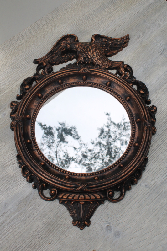 photo of mid-century vintage copper finish Federal Eagle frame mirror round porthole flat glass #3