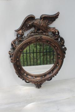 catalog photo of mid-century vintage copper finish Federal Eagle frame mirror round porthole flat glass