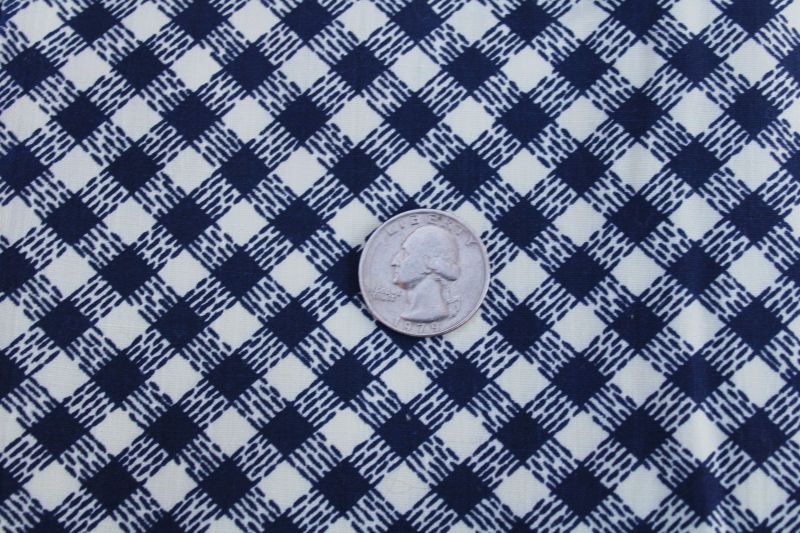 photo of mid century vintage cotton fabric, retro preppy navy blue & white print plaid 6 yards #1