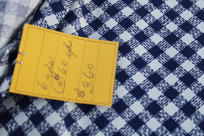 photo of mid century vintage cotton fabric, retro preppy navy blue & white print plaid 6 yards #3