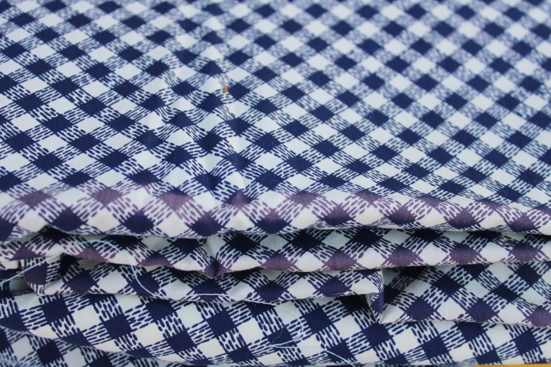 photo of mid century vintage cotton fabric, retro preppy navy blue & white print plaid 6 yards #4