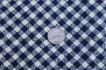 mid century vintage cotton fabric, retro preppy navy blue & white print plaid 6 yards