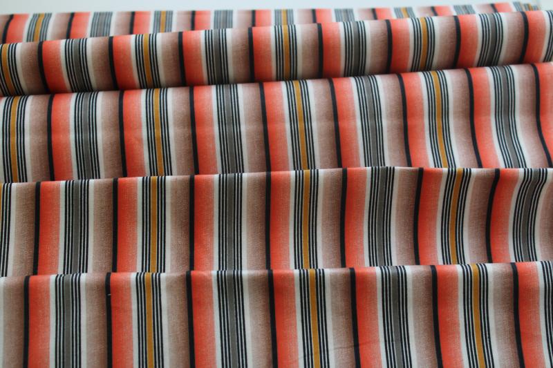 photo of mid-century vintage cotton fabric, retro sport shirt striped print shirting coral & black #2