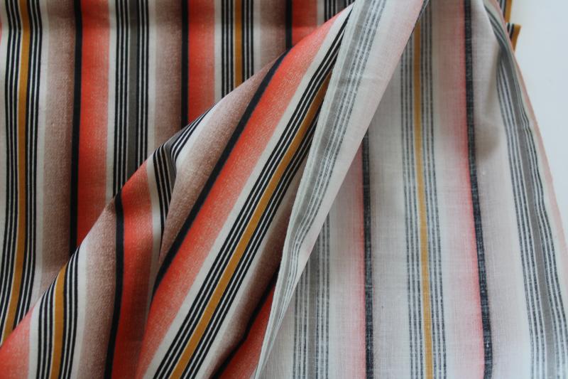 photo of mid-century vintage cotton fabric, retro sport shirt striped print shirting coral & black #3