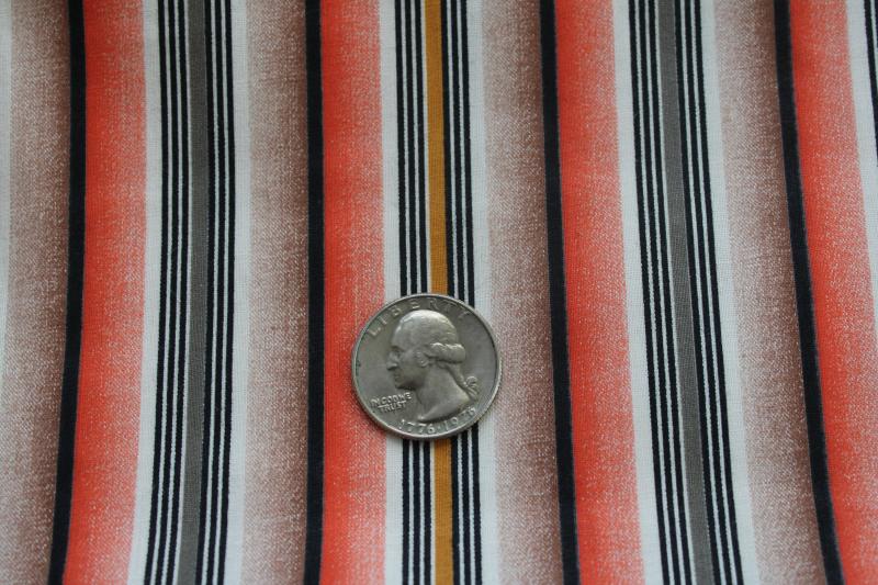 photo of mid-century vintage cotton fabric, retro sport shirt striped print shirting coral & black #4