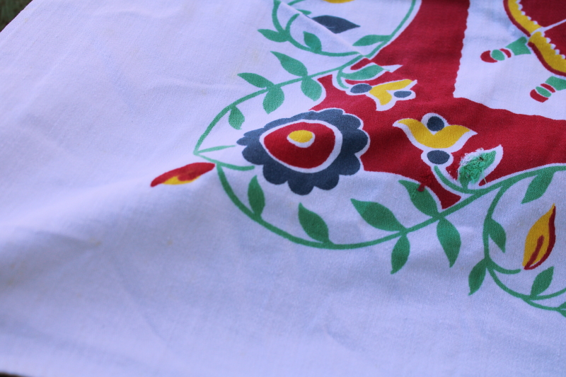photo of mid century vintage cotton kitchen tablecloth, folk art print dancers in traditional old world costumes #4