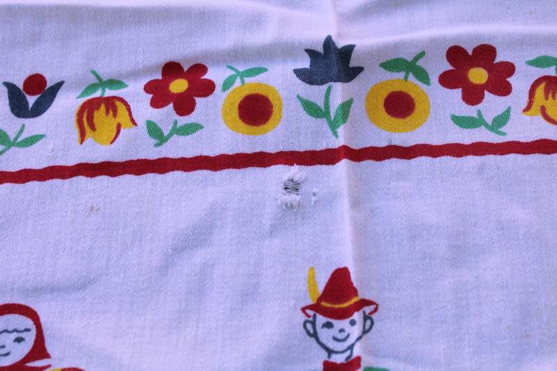 photo of mid century vintage cotton kitchen tablecloth, folk art print dancers in traditional old world costumes #5