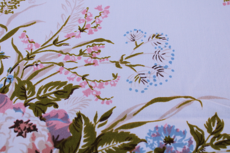 photo of mid century vintage cotton rayon tablecloth, cottagecore girly floral print blue lavender pink  #4