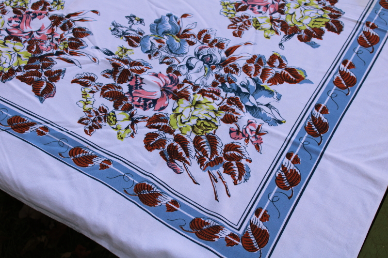 photo of mid century vintage cotton rayon tablecloth, romantic girly cottagecore floral print  #2