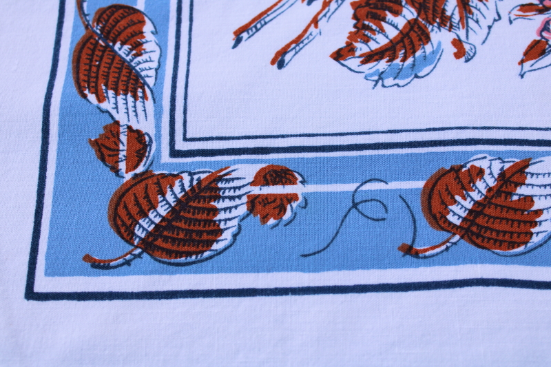 photo of mid century vintage cotton rayon tablecloth, romantic girly cottagecore floral print  #4