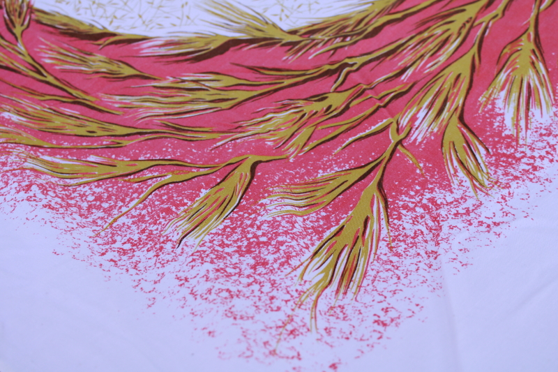 photo of mid century vintage cotton rayon tablecloth, wheat wreath print fall harvest Scandinavian style Christmas  #3