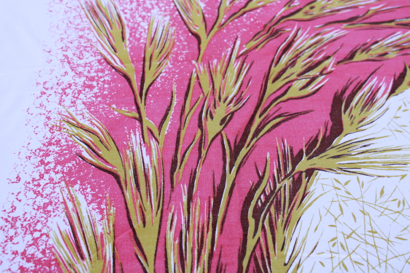 photo of mid century vintage cotton rayon tablecloth, wheat wreath print fall harvest Scandinavian style Christmas  #5