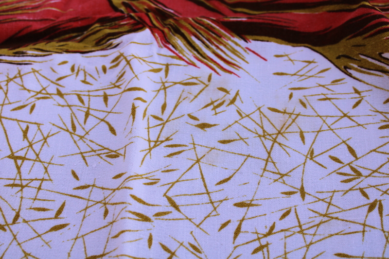 photo of mid century vintage cotton rayon tablecloth, wheat wreath print fall harvest Scandinavian style Christmas  #6