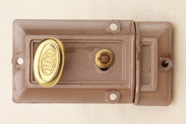 photo of mid century vintage door dead lock  w/ keys surface mounting deadbolt hardware #3