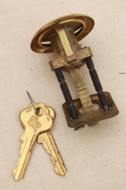photo of mid century vintage door dead lock  w/ keys surface mounting deadbolt hardware #9