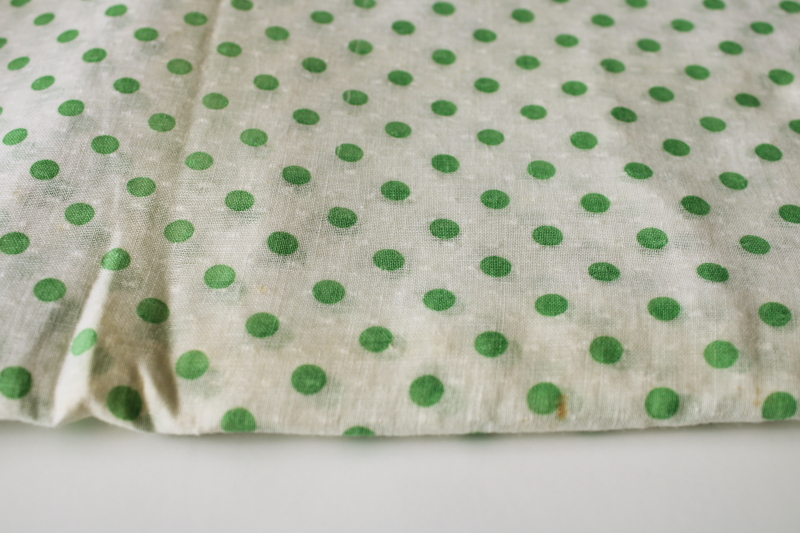 photo of mid-century vintage dotted swiss cotton fabric, jade green polka dots print on white #4