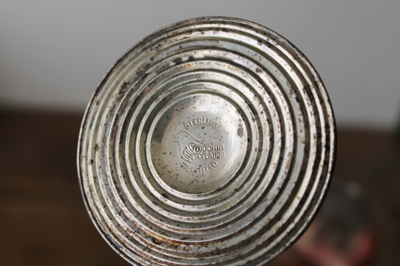 photo of mid century vintage etched crystal bud vase w/ sterling silver foot, weighted base  #3