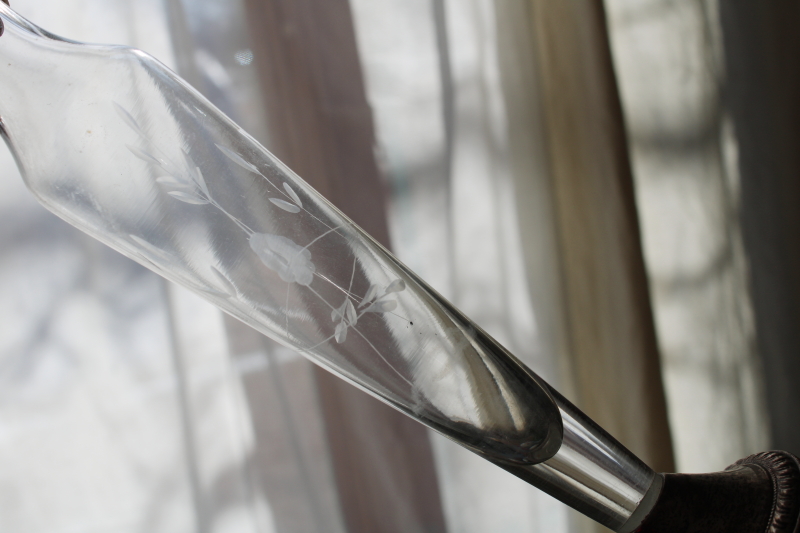 photo of mid century vintage etched crystal bud vase w/ sterling silver foot, weighted base  #4