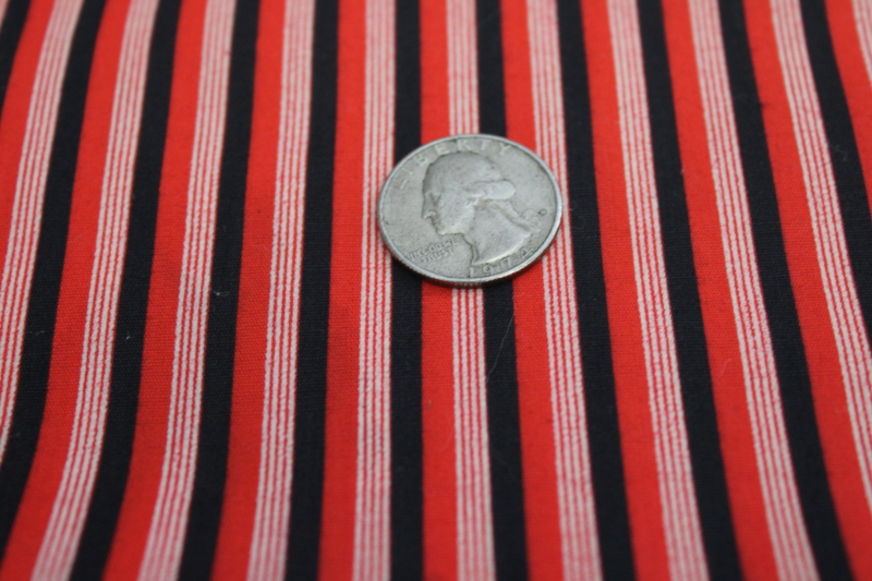 photo of mid century vintage fabric, art deco bold stripe in black & white on red, menswear cotton #3