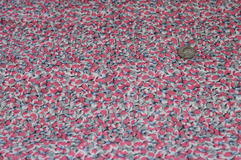 photo of mid-century vintage fabric, floral print fine cotton lawn, pink & grey violets #1