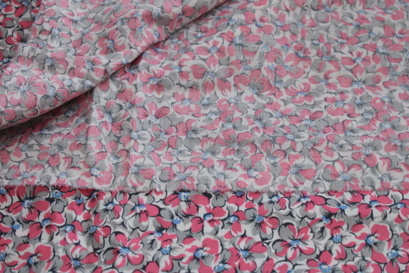 photo of mid-century vintage fabric, floral print fine cotton lawn, pink & grey violets #3