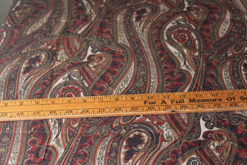 photo of mid-century vintage fabric, print cotton w/ paisley bronze tan brown red #3