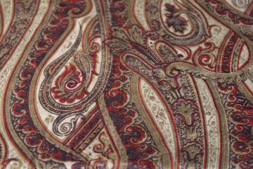 catalog photo of mid-century vintage fabric, print cotton w/ paisley bronze tan brown red