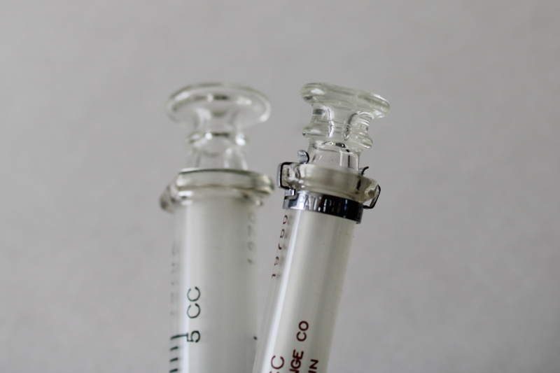 photo of mid century vintage glass syringes 5 ml & 2 ml Creasy Syringe Co Monroe Wisconsin  #4