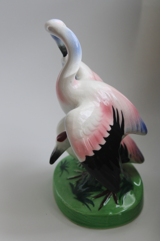photo of mid century vintage hand painted ceramic figurine, Japanese red crowned cranes good fortune birds #4