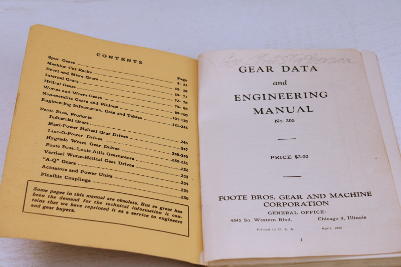 photo of mid century vintage industrial equipment reference catalog, Gear Data for machinists, engineering draftsmen #2