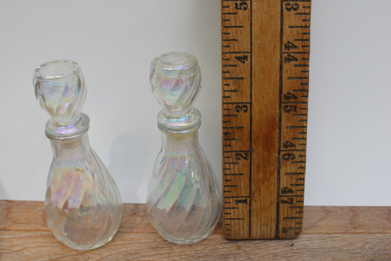 photo of mid-century vintage iridescent luster glass perfume bottles w/ glass stoppers #4