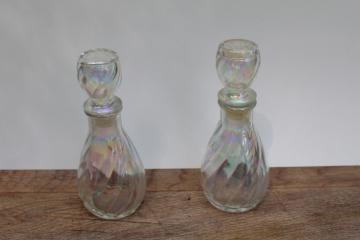 mid-century vintage iridescent luster glass perfume bottles w/ glass stoppers