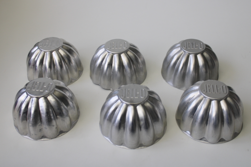 photo of mid-century vintage jello molds, individual fluted shape metal Jell-O mold set  #1