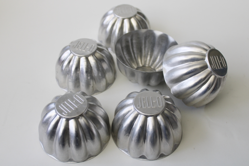 photo of mid-century vintage jello molds, individual fluted shape metal Jell-O mold set  #3