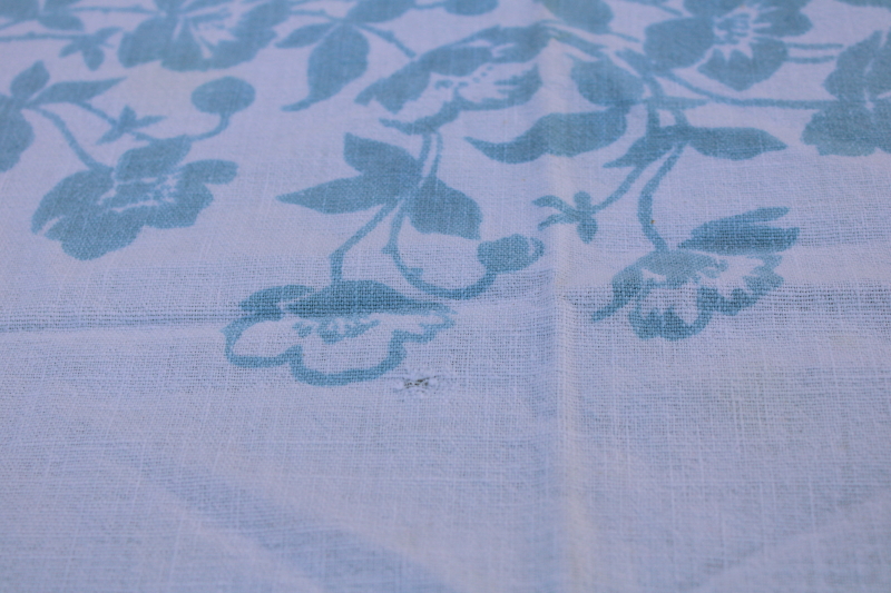 photo of mid century vintage kitchen tablecloth, red & blue flowers print all cotton fabric tablecloth  #4