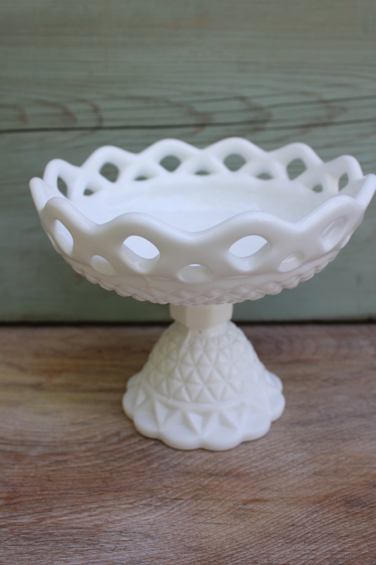 photo of mid-century vintage milk glass candy dish lace edge Imperial glass small compote #1