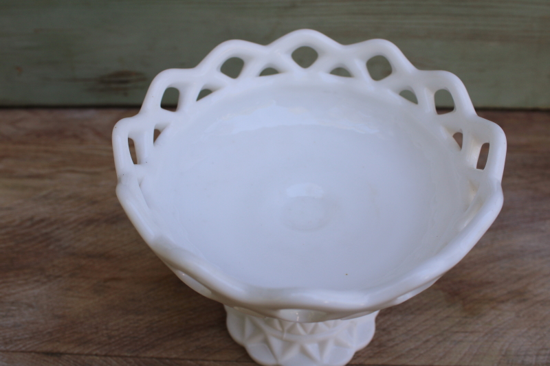 photo of mid-century vintage milk glass candy dish lace edge Imperial glass small compote #3