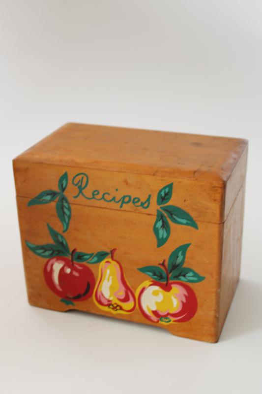 photo of mid-century vintage painted wood recipes box for recipe cards, retro kitchen #1