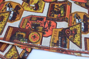 catalog photo of mid-century vintage print cotton fabric historic America badges like old travel labels