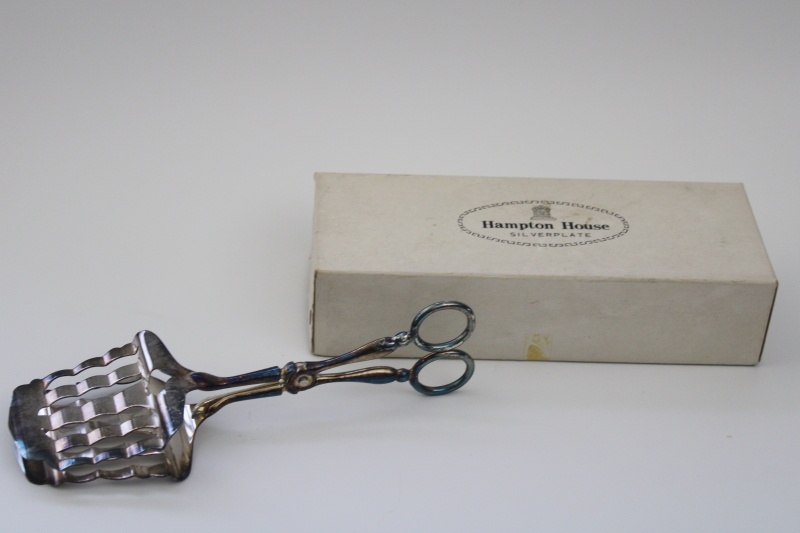 photo of mid century vintage silver plated sandwich tongs, fancy server for tea sandwiches, new in box #1