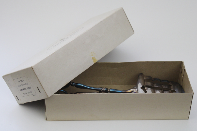 photo of mid century vintage silver plated sandwich tongs, fancy server for tea sandwiches, new in box #5