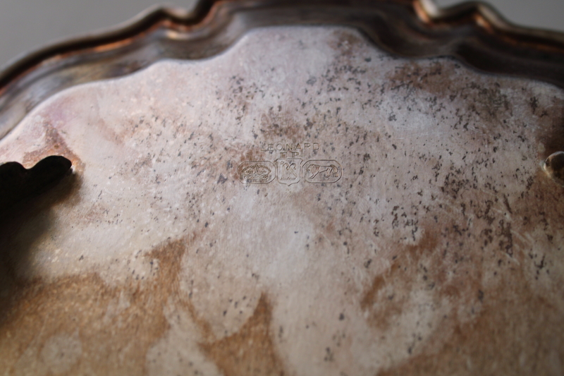 photo of mid century vintage silverplate tray, silver footed tray for hall table, bar bottles, table centerpiece  #2