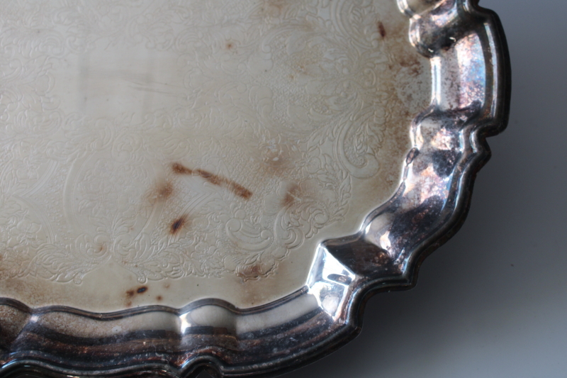 photo of mid century vintage silverplate tray, silver footed tray for hall table, bar bottles, table centerpiece  #3